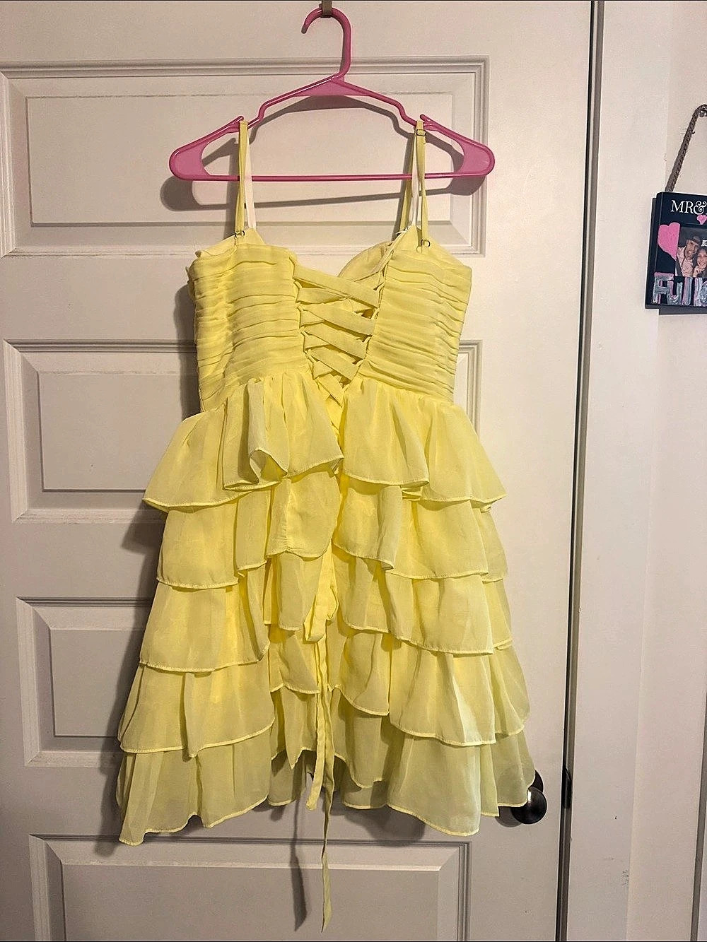 Yellow Ruffle Mini Dress Size 8 - Picture 2 of 3